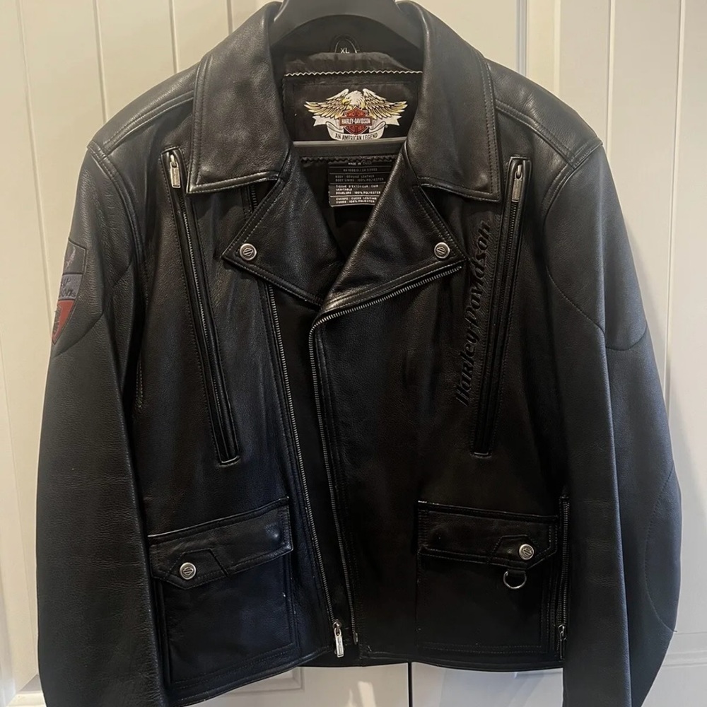 Black Harley Davidson Leather Motorcycle Jacket - Size Men's XL- Clothing